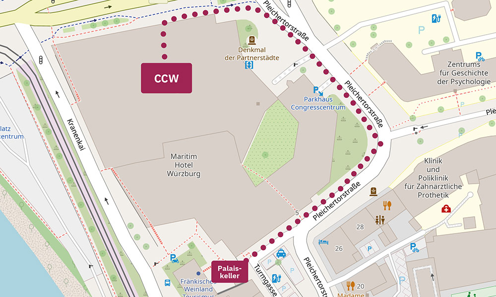 OpenStreetMap Karte mit Wegbeschreibung vom CCW zum Palaiskeller